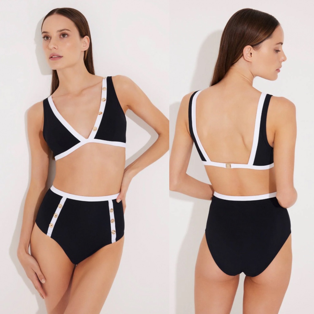 Moeva | Nwt! Greca Black/White V-Neck Bikini Top + Bottoms Size: Medium
